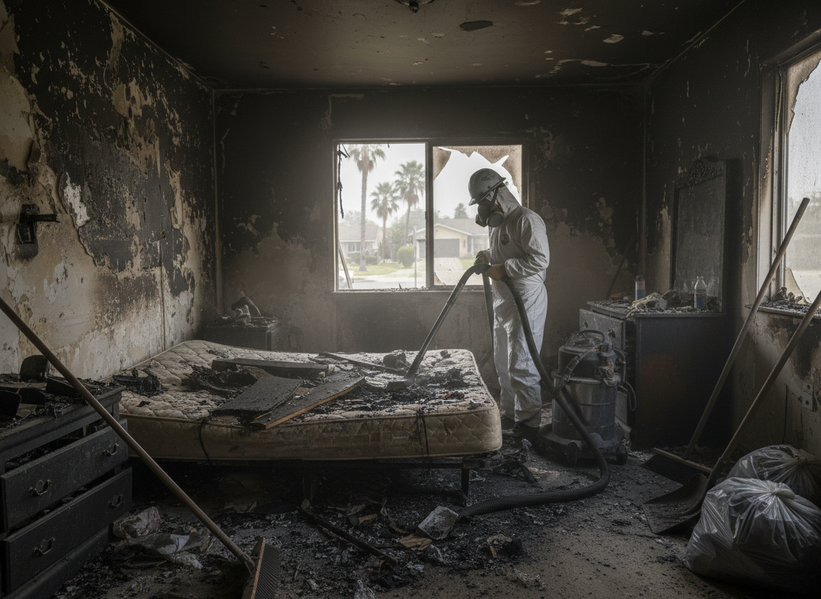 Bedroom fire damage cleanup in Toluca Lake