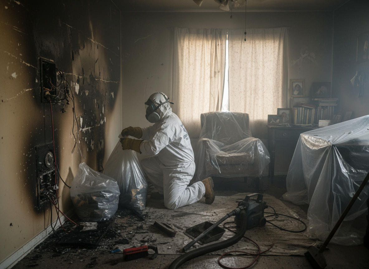 Electrical fire cleanup in Toluca Lake