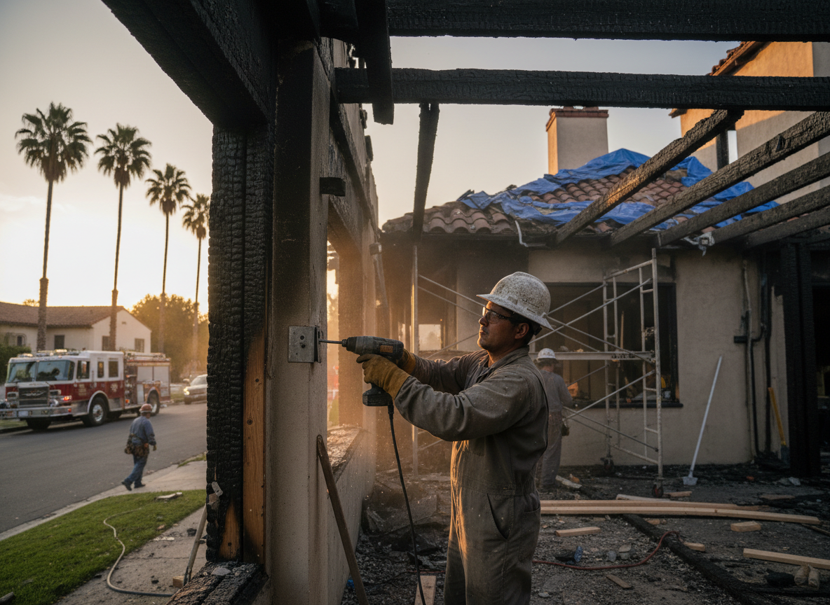 Structural repair after fire in Toluca Lake